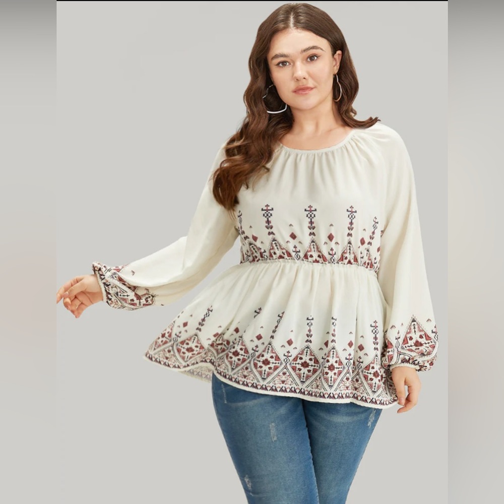 BloomChic Multicolored Long Sleeve Embellished Peplum Top